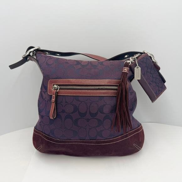 Coach Purple Shoulder Bag Leather Strap Purse Fringe Change Purse with Dust Bag - Picture 1 of 16